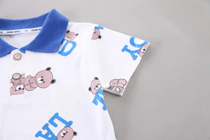 Ensemble Été Bébé Garçon – T-shirt Ours & Short en Coton