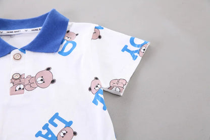Ensemble Été Bébé Garçon – T-shirt Ours & Short en Coton