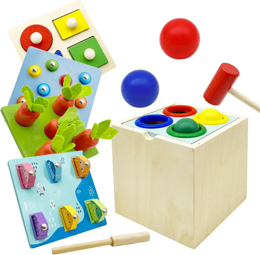 Jouet Montessori en Bois – Tri des Couleurs, Pêche, Carottes & Motricité Fine pour Enfant