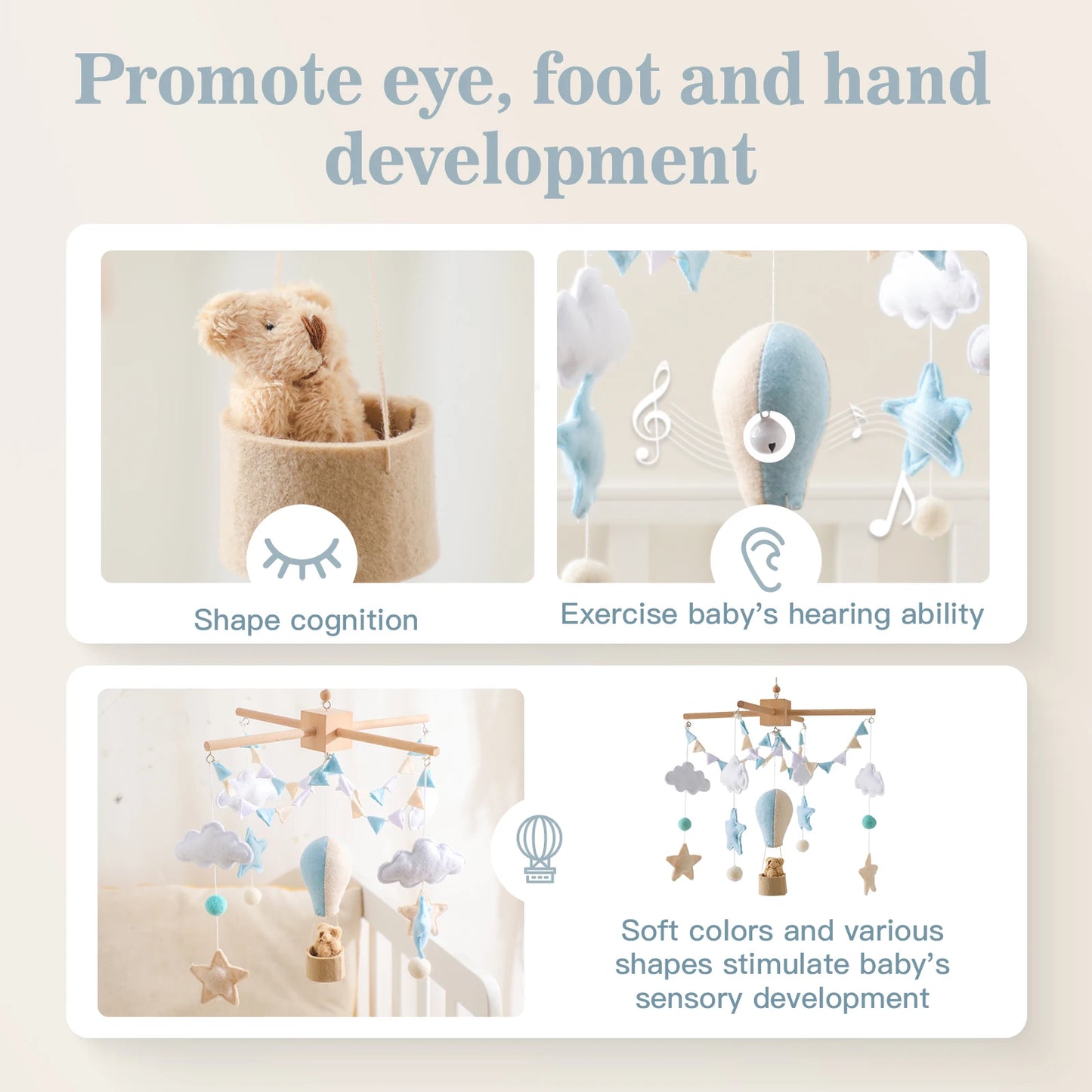 Mobile Bébé en Feutrine – Montgolfières pour Lit et Chambre d’Enfant