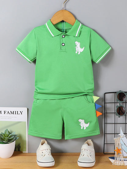 Ensemble Été Bébé Garçon POLO 2Pcs avec motif Dinosaur
