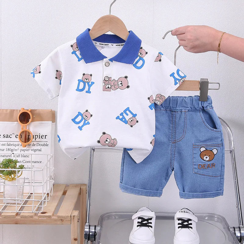Ensemble Été Bébé Garçon – T-shirt Ours & Short en Coton