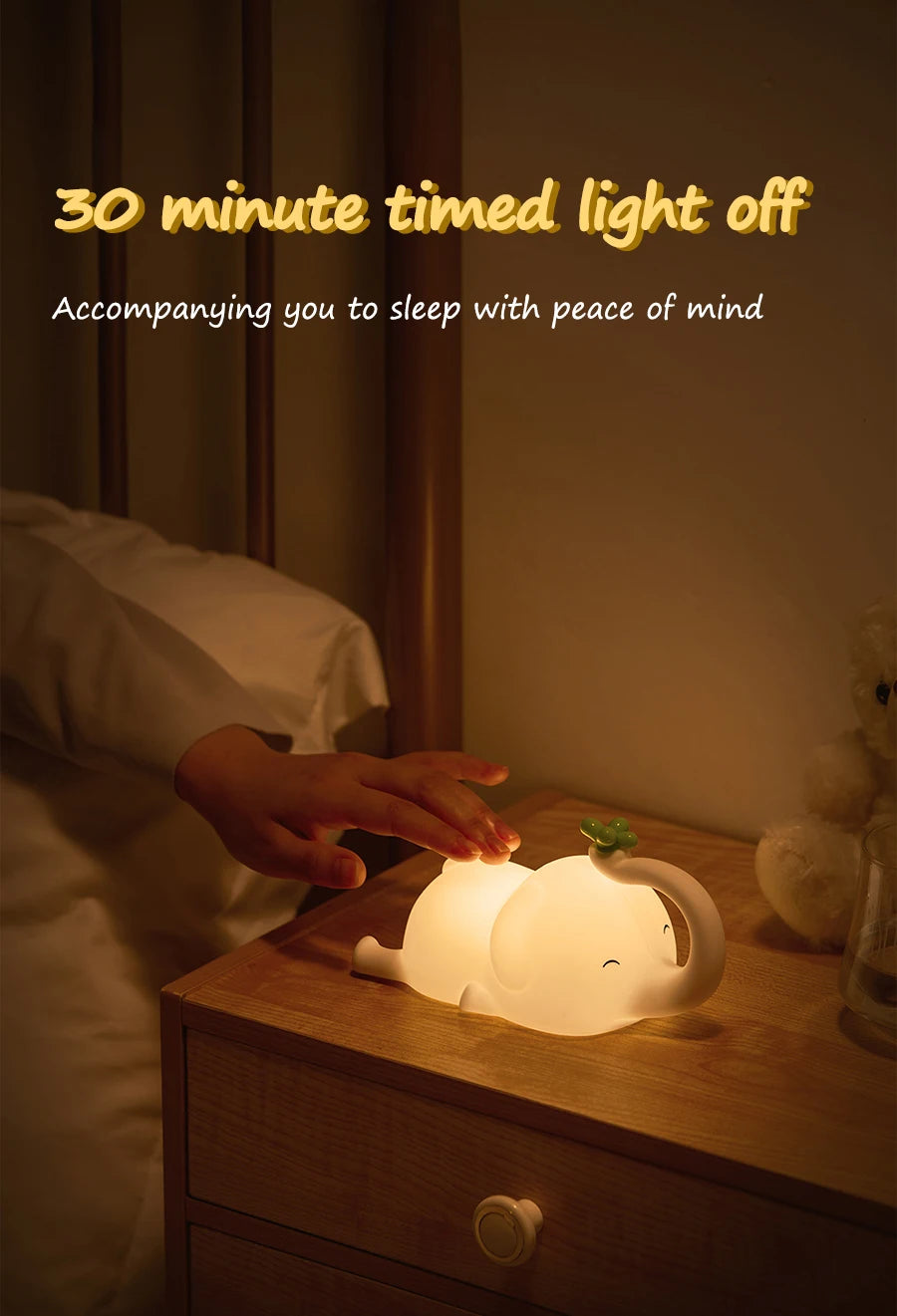Veilleuse Enfant Éléphant – Lampe de Nuit Douce et Rechargeable USB