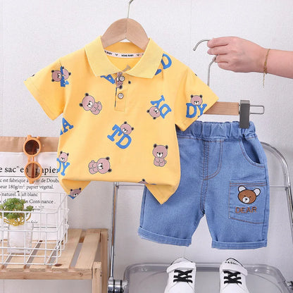 Ensemble Été Bébé Garçon – T-shirt Ours & Short en Coton