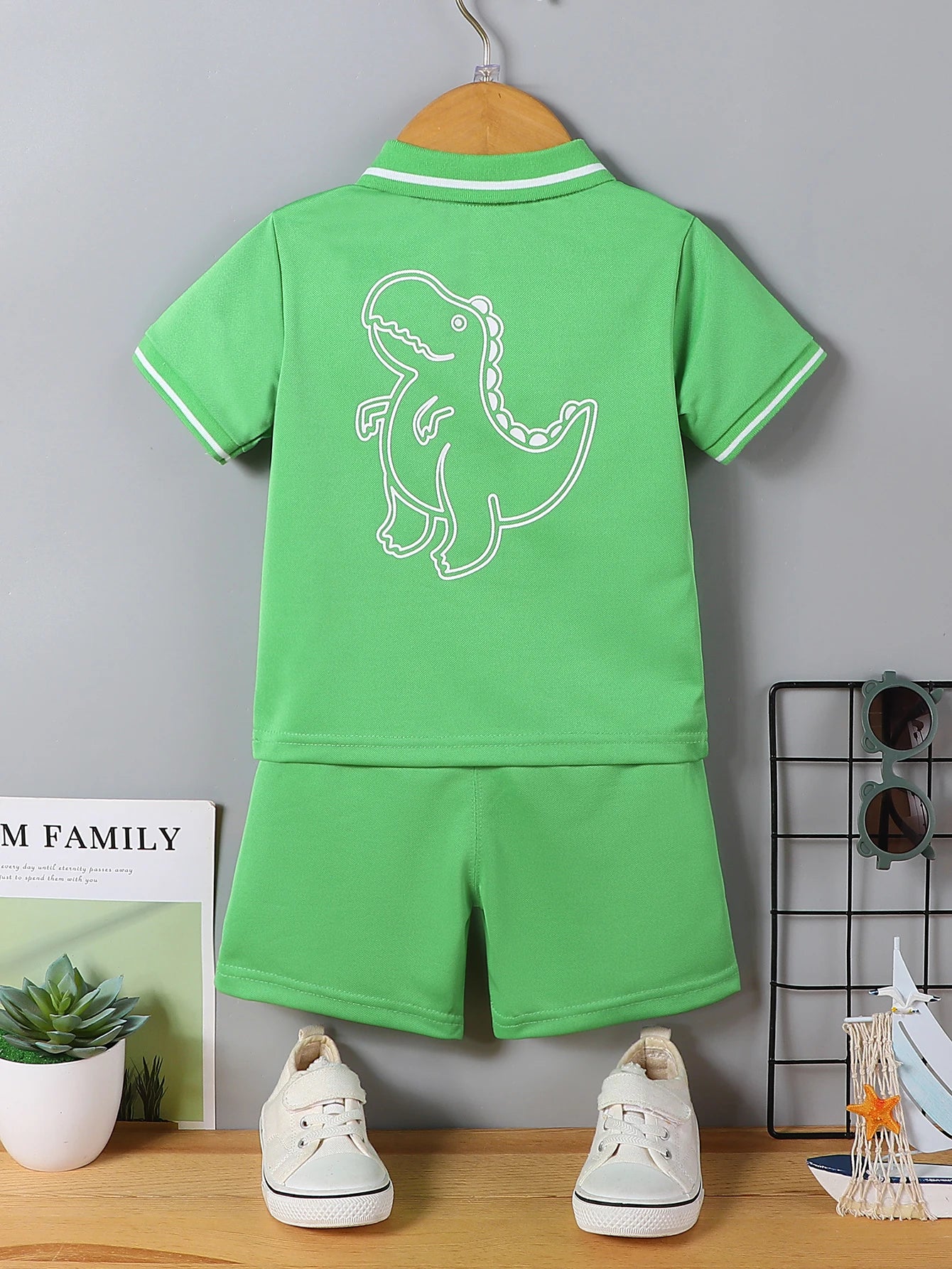 Ensemble Été Bébé Garçon POLO 2Pcs avec motif Dinosaur