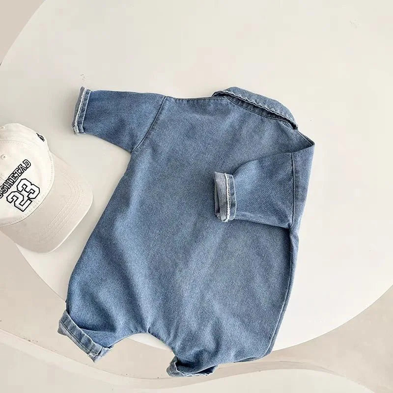Combinaison Jean Bébé – Barboteuse Ours Brodé (0-2 ans)