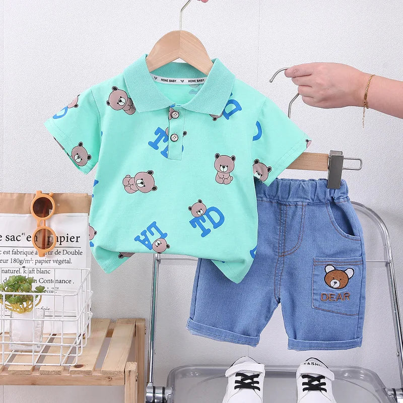 Ensemble Été Bébé Garçon – T-shirt Ours & Short en Coton