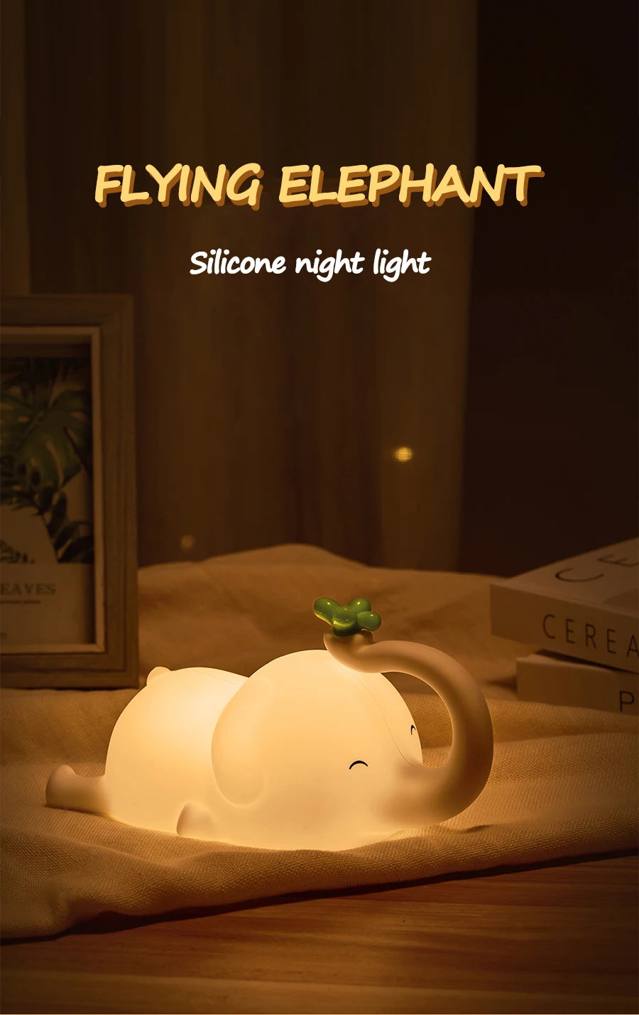 Veilleuse Enfant Éléphant – Lampe de Nuit Douce et Rechargeable USB