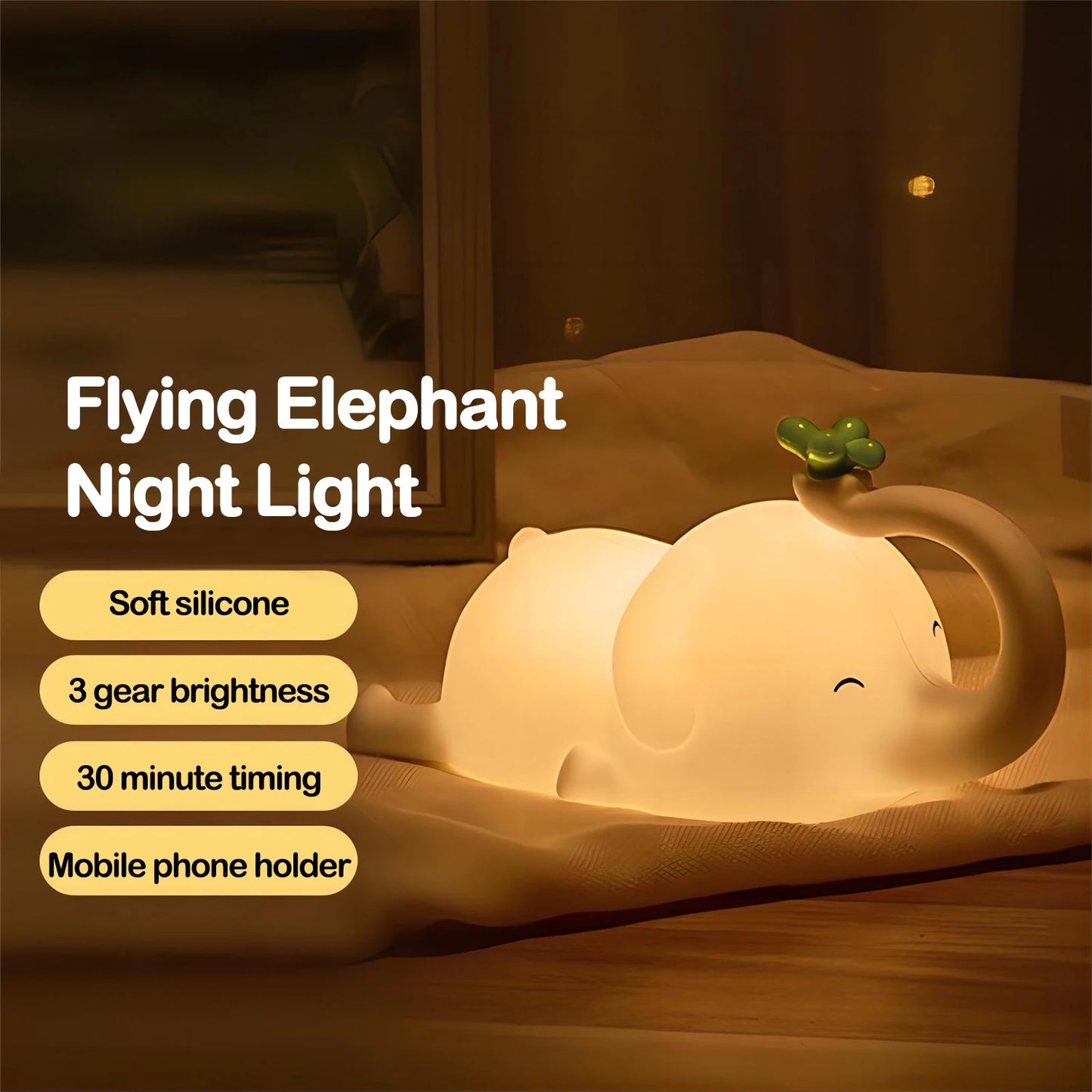 Veilleuse Enfant Éléphant – Lampe de Nuit Douce et Rechargeable USB