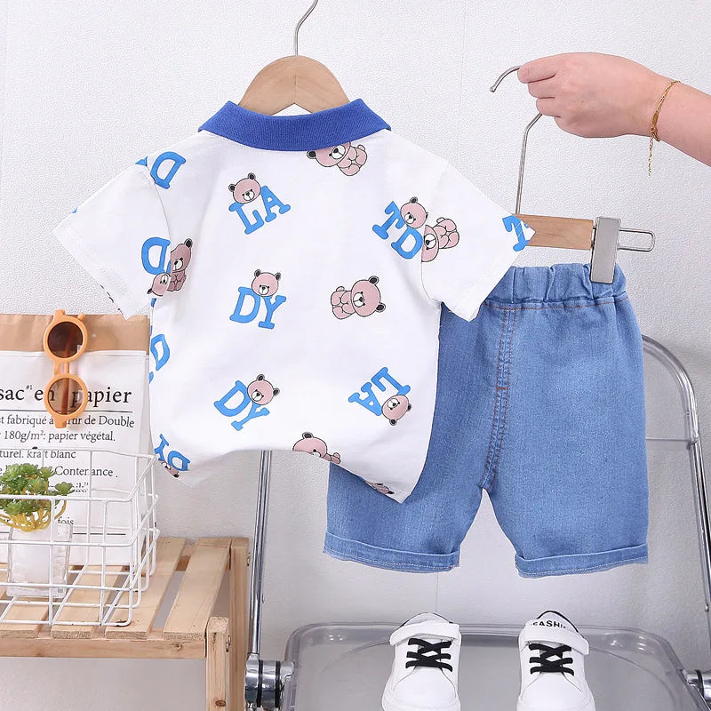 Ensemble Été Bébé Garçon – T-shirt Ours & Short en Coton