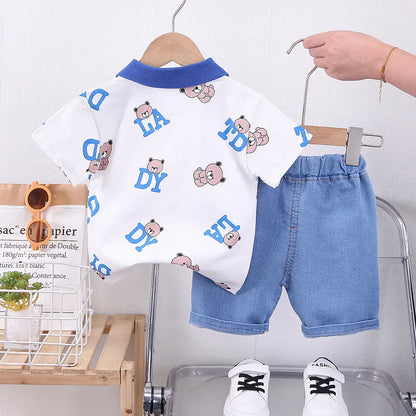 Ensemble Été Bébé Garçon – T-shirt Ours & Short en Coton