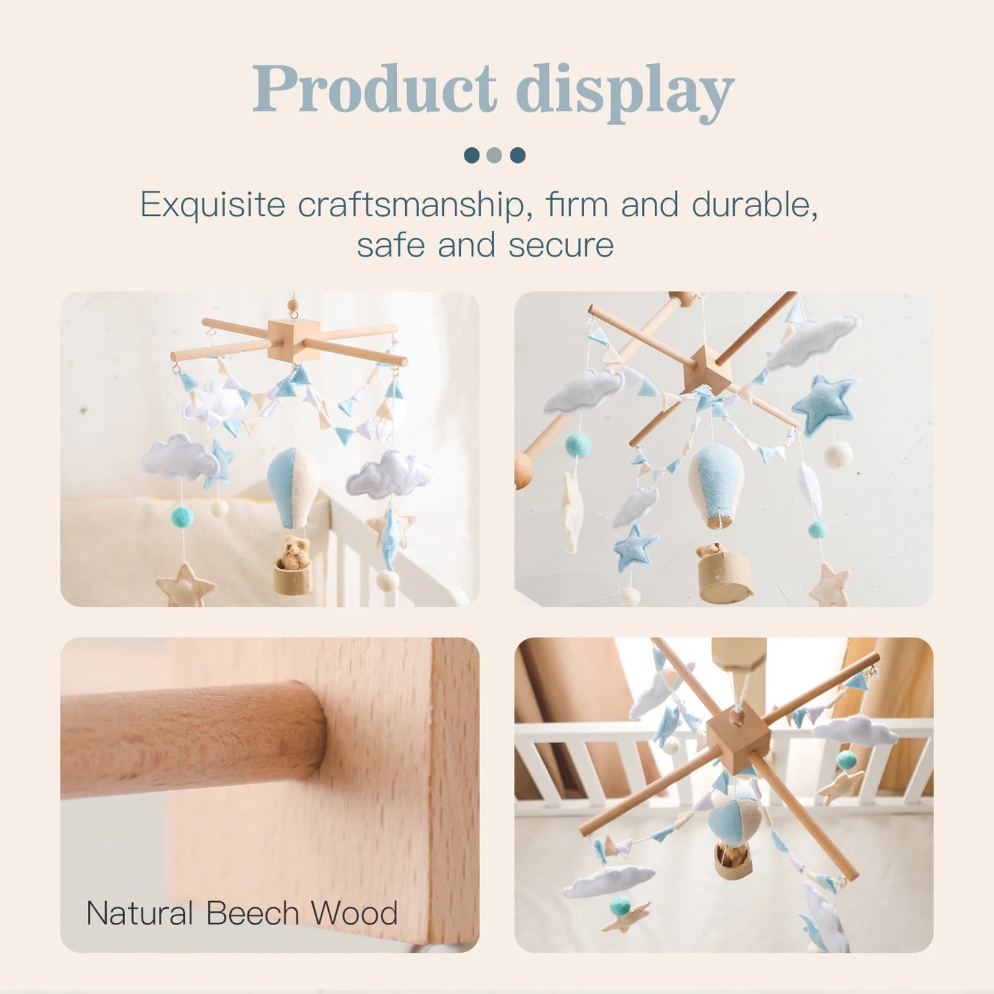 Mobile Bébé en Feutrine – Montgolfières pour Lit et Chambre d’Enfant